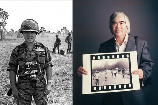 El fotógrafo y corresponsal de guerra Nick Ut, así lucía cuando hizo la gráfica, y así luce actualmente.